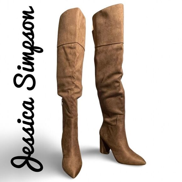 JESSICA SIMPSON  Akemi Over-The-Knee Boot, Faux Suede, Brown & Gold, NWB, Size 5 - Picture 1 of 10